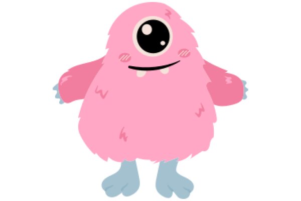 Adorable Pink Monster with Big Black Eyes and Blue Feet