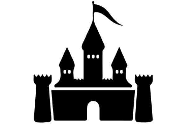 A Silhouette of a Castle and Flag, Set Against a White Background