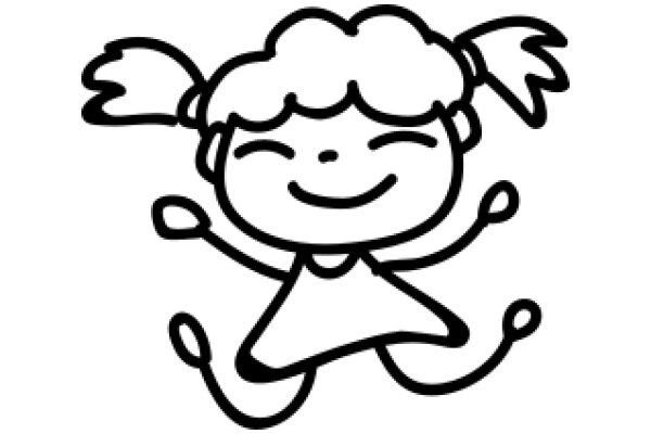 A Whimsical Drawing of a Happy Cartoon Girl with Pigtails