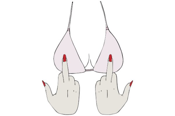 A Humorous Illustration of a Bra and Two Fingers with Red Nails