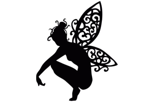 Silhouette of a Female Fairy with a Heart-Shaped Wing