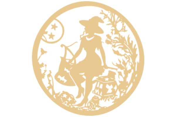 A Golden Seal with a Witch's Profile and Starry Night Scene