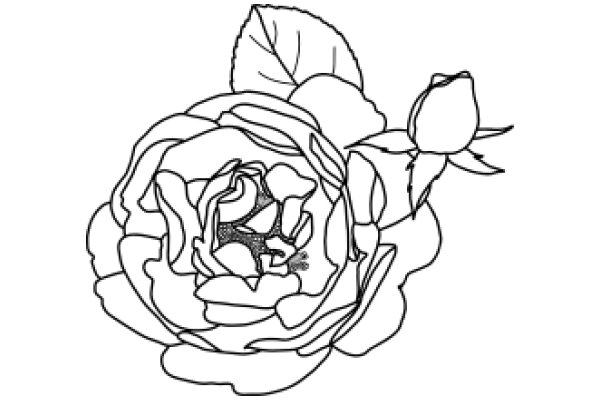 A Delicate Line Drawing of a Rose with a Leaf