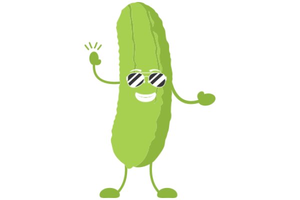 Vibrant and Friendly: A Cartoon Cucumber with a Sunglasses and a Wave