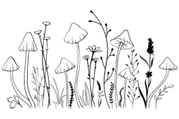 Whimsical Garden: A Illustration of Mushrooms and Flowers