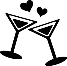 Two Martini Glasses with Hearts Above Them