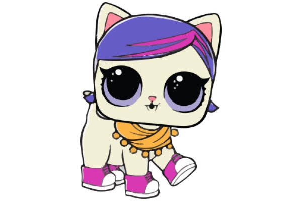 Adorable Cartoon Cat with Purple Hair and Pink Shoes