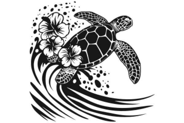 Stylish Illustration of a Turtle with Flower Accents