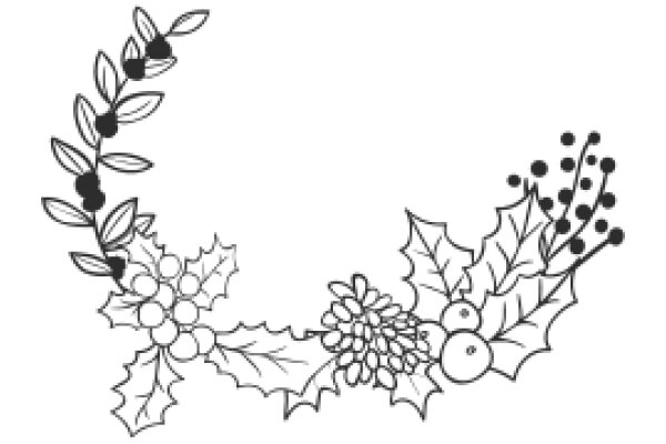 Holiday Decor: A Line Art of Festive Plants and Berries