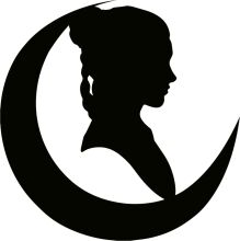 Silhouette of a Woman with a Crescent Moon Behind Her