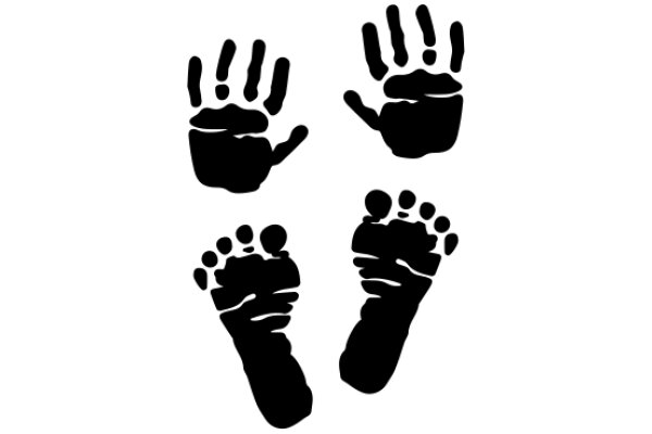 Silhouette of a Hand and Feet on a White Background