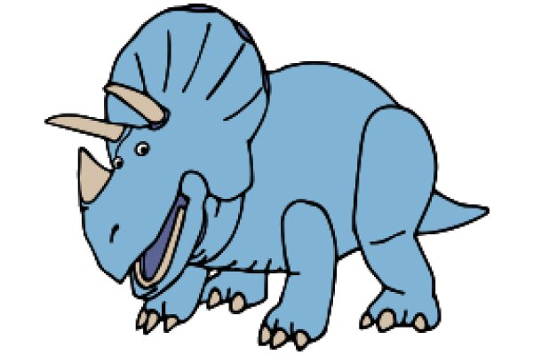 A Friendly Blue Dinosaur with Horns and a Big Smile