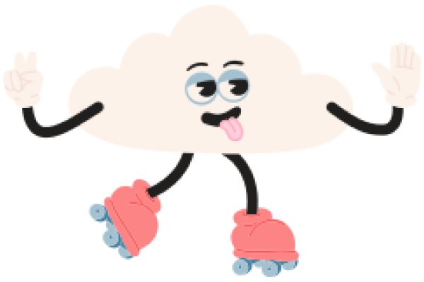 Whimsical Cartoon Cloud Character with Roller Skates and a Tongue