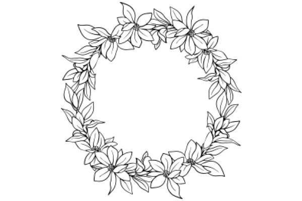 Elegant Floral Wreath: A Line Art