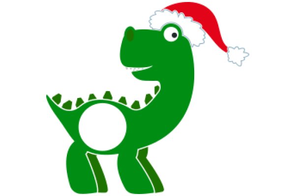 A Festive Holiday Greeting: A Green Dinosaur with a Santa Hat