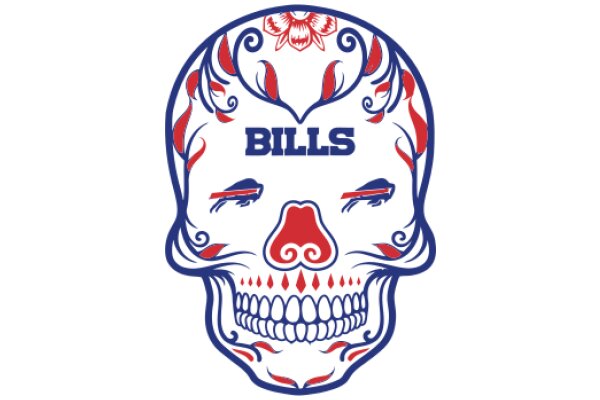 Stylized Skull with the Word 'BILLS' in Blue and Red