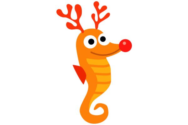 A Friendly Cartoon Character: A Red-Antlered Fish with a Smile and a Nose