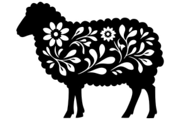 Elegant Black Silhouette of a Sheep with Floral Design