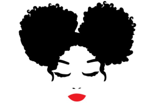 Stylized Silhouette of a Woman's Face with Large Afro Hair and Red Lipstick