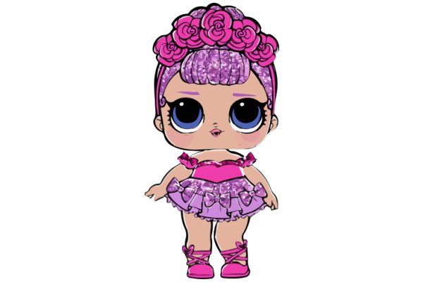 A Cute Cartoon Character with Pink Hair and a Purple Dress