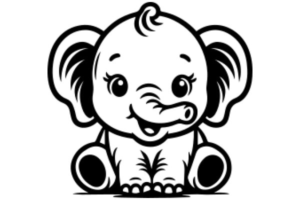 Adorable Cartoon Elephant with Big Eyes and a Smile