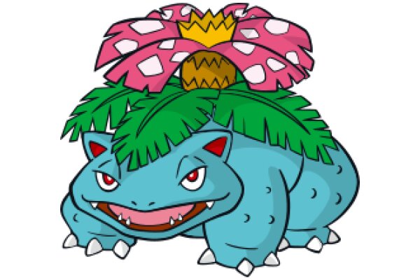 A Whimsical Illustration of a Blue Pokémon with a Flower Crown