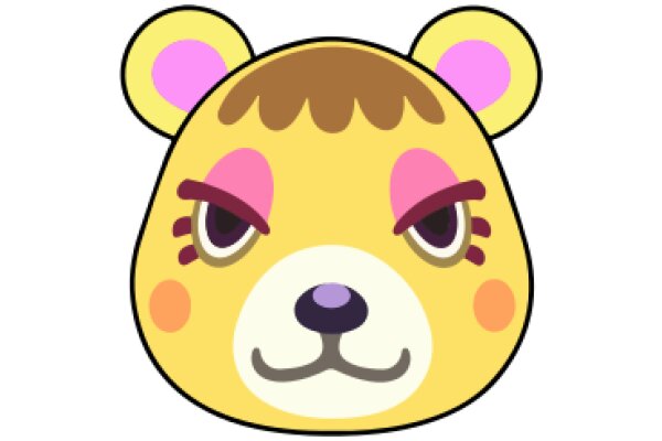 A Cute Cartoon Bear with Pink Eyes and a Smile