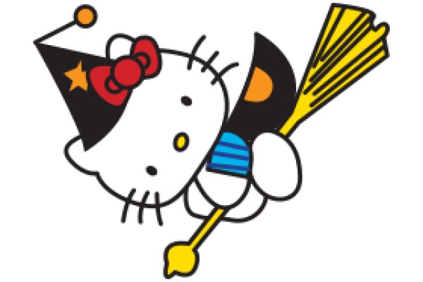 Whimsical Cartoon of Hello Kitty with a Magical Wand