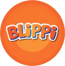 Vibrant Orange Logo with the Word 'Blippi' in Blue and Red Lettering