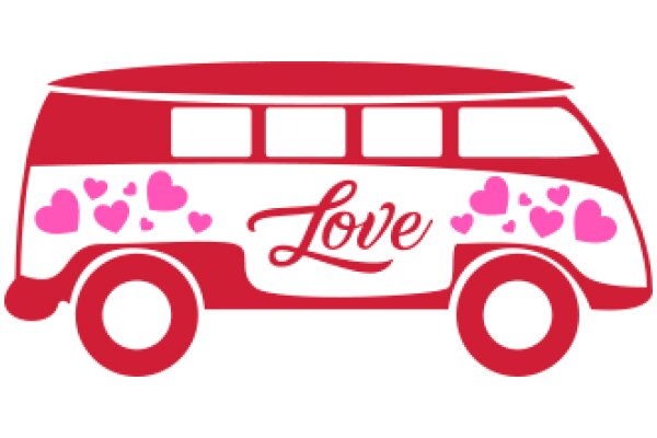 A Red and White Van with the Word 'Love' and Pink Hearts