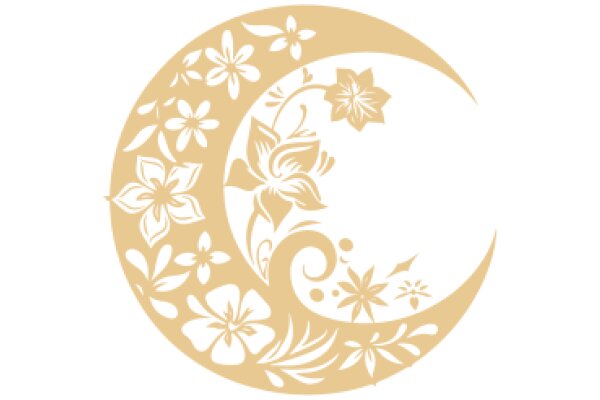 Golden Crescent Moon with Floral Design