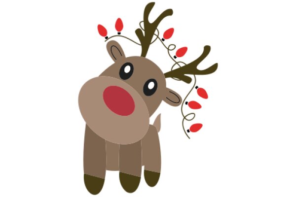 A Festive Reindeer Illustration with Red Bells and Antlers