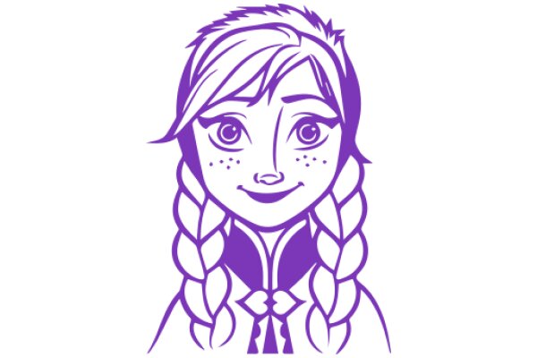 Stylized Portrait of a Young Girl with Purple Hair and Braids