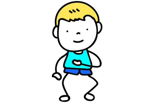 A Friendly Cartoon Character: A Blonde Boy with a Blue Shirt and Shorts