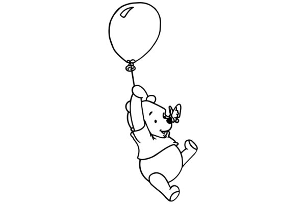 A Playful Scene: A Cartoon Bear with a Balloon and a Butterfly