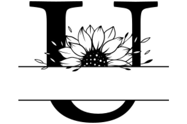 Monochrome Art: A Illustration of the Letter 'U' with a Flowery Background