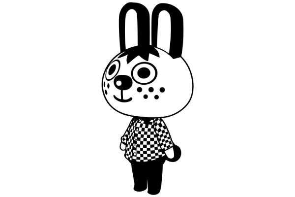 A Playful Illustration of a Bunny-like Character with a Checkered Shirt and Ears