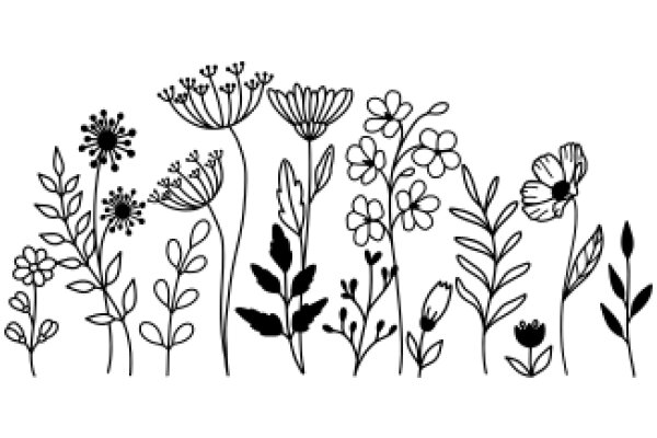 Floral Illustration: A Collection of Stylized Flowers and Plants