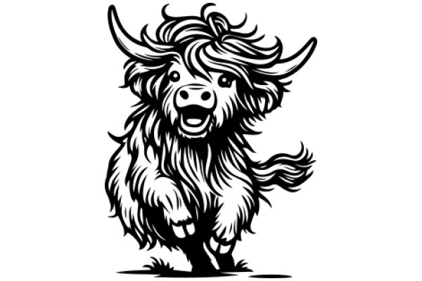 A Stylized Illustration of a Long-Haired Bull with a Smile