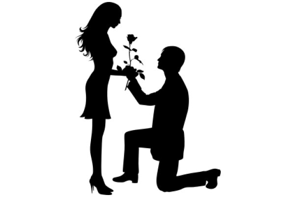 A Silhouette of Love: A Man Proposes to a Woman with a Rose