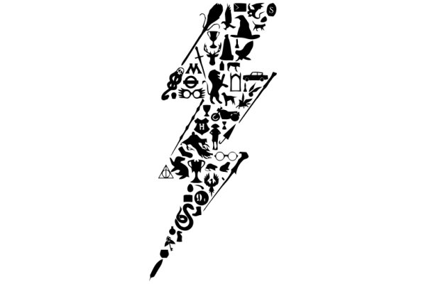 ALightning Bolt with Various Symbols and Objects