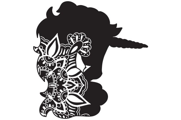 Stylized Silhouette of a Unicorn-like Figure with Intricate Patterns