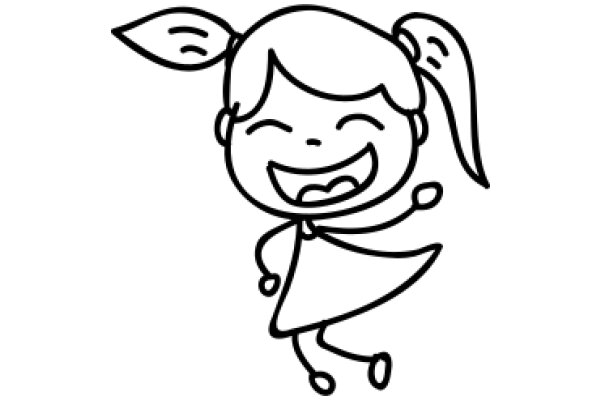 A Joyful Cartoon of a Girl with Pigtails