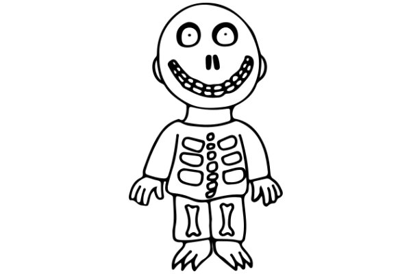 A Whimsical Drawing of a Skeleton with a Smile