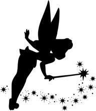 Silhouette of a Tinkerbell-like Character with a Wand and Stars