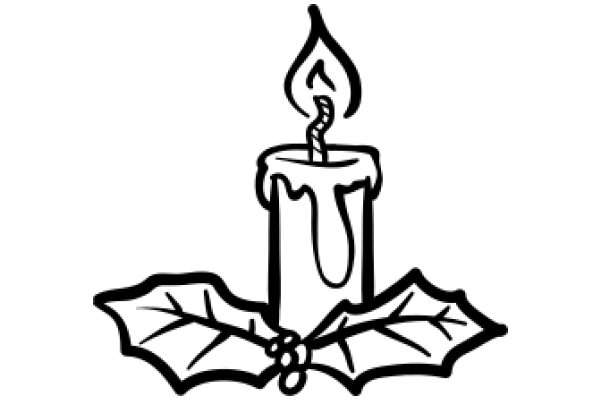 A Simple Line Drawing of a Candle and a Bat