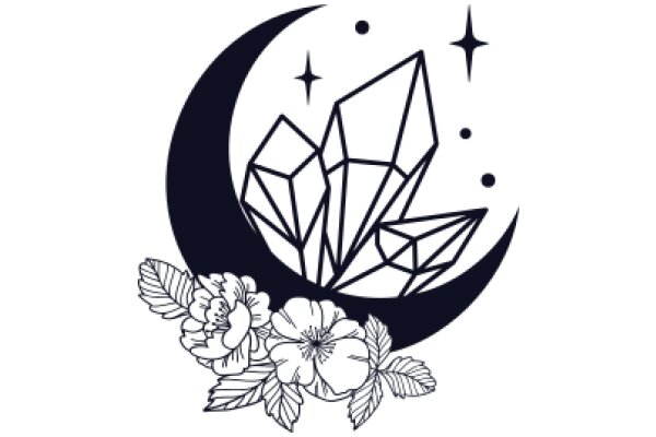 Moonlit Garden: AFlower Bouquet with Geometric Shapes and Stars