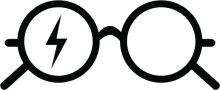 Eye-catching Black and White Icon of Eyeglasses with a Lightning Bolt