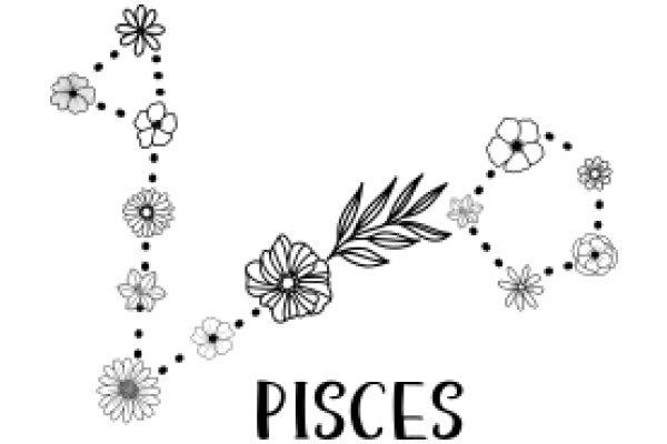 Whimsical Floral Design with the Word 'PISCES' in a Stylish Font