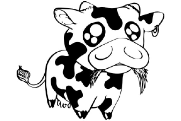 Adorable Cow with Big Eyes and a Tail, Illustrated in